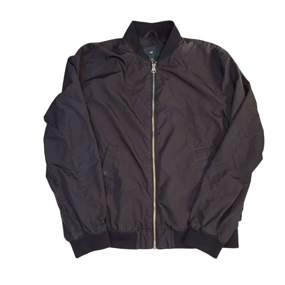 H&M Men's Lightweight Black Bomber Jacket Zip Up Windbreaker Size M - Picture 1 of 8